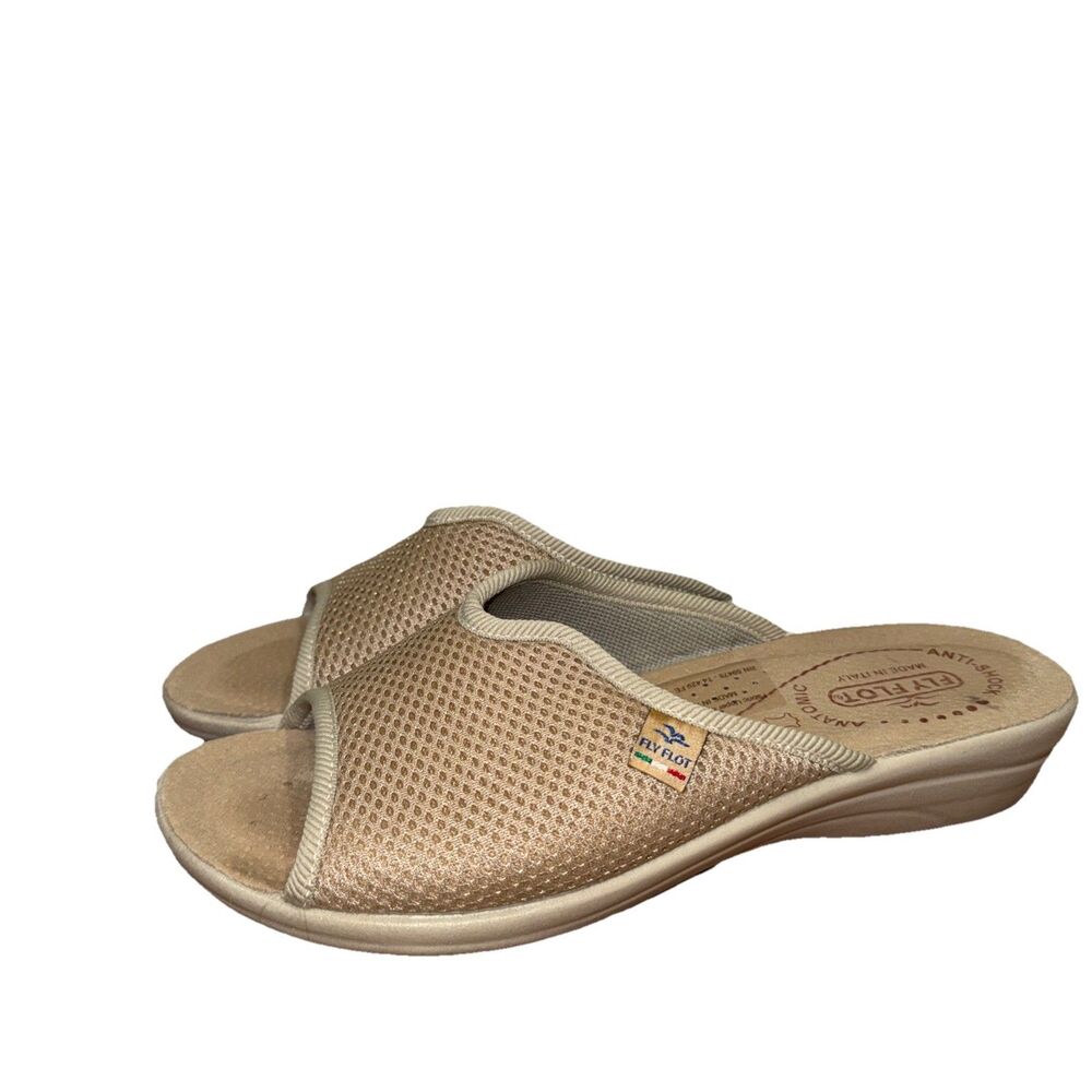 Fly Flot Sandals Womens 7.5 Tan Wedge Slides Slip On Casual Comfort Shoes 38